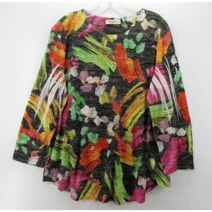 Jess & Jane Top Large Blouse Abstract Floral Brushstroke Colorful